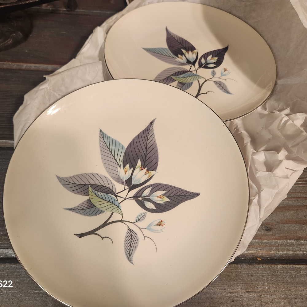 Elegant Leaf Design Dinner Plates 10 In Pmate Silver Trim